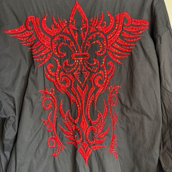 Victorious Men's Embroidered Button Up Shirt Sequins Black 3XL Western Flare - Picture 6 of 15